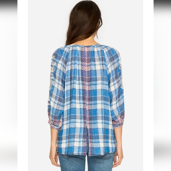 Johnny Was Workshop Surya Split Back Embroidered Top Size M - Picture 3 of 8
